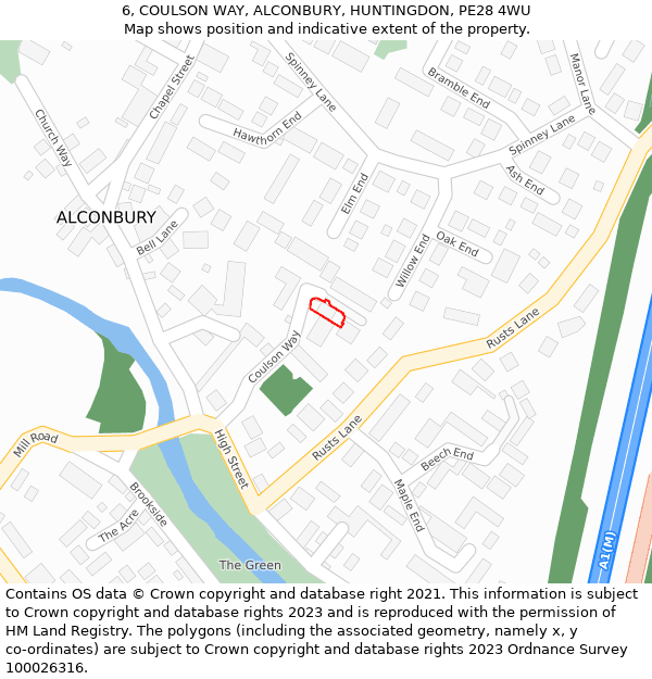 6, COULSON WAY, ALCONBURY, HUNTINGDON, PE28 4WU: Location map and indicative extent of plot