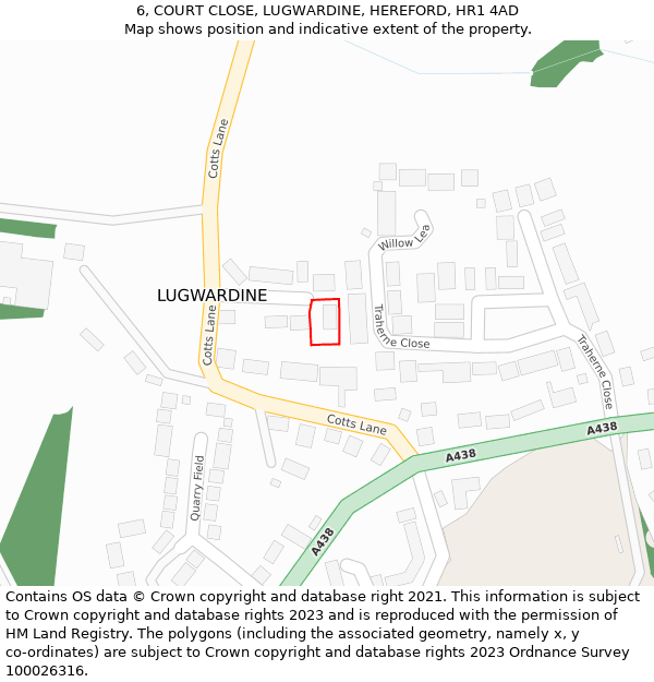 6, COURT CLOSE, LUGWARDINE, HEREFORD, HR1 4AD: Location map and indicative extent of plot