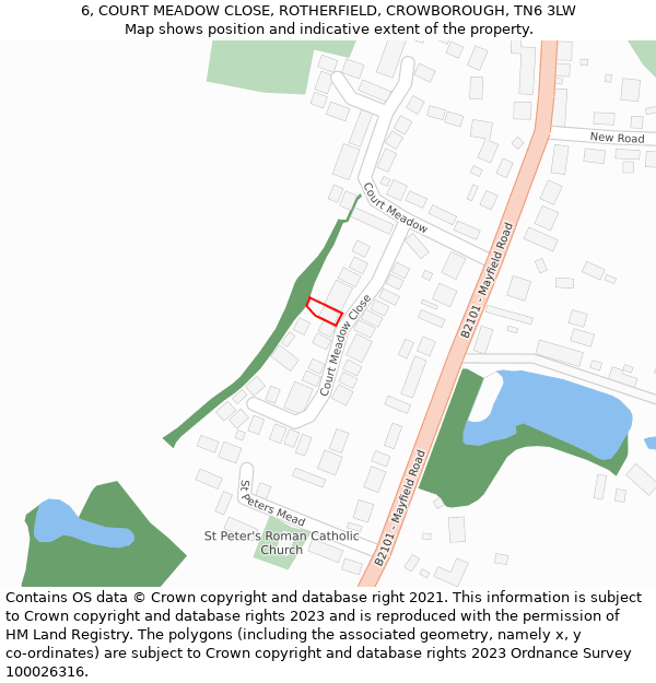 6, COURT MEADOW CLOSE, ROTHERFIELD, CROWBOROUGH, TN6 3LW: Location map and indicative extent of plot