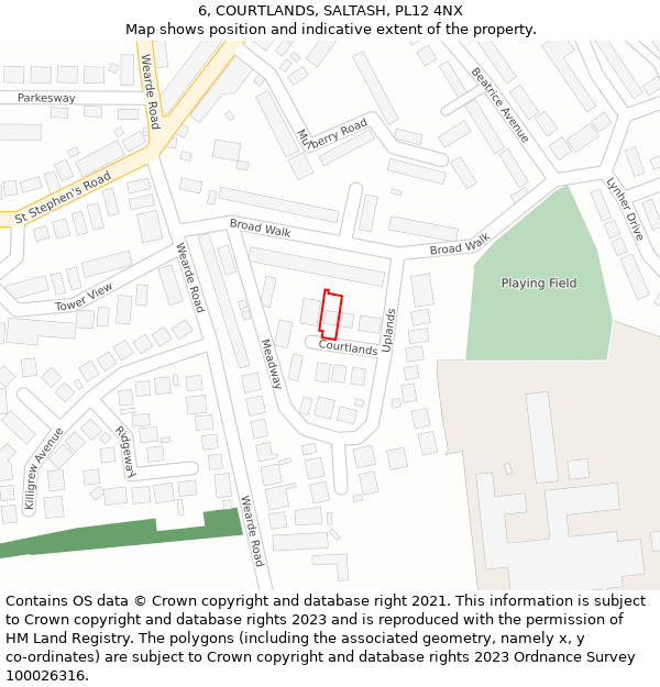 6, COURTLANDS, SALTASH, PL12 4NX: Location map and indicative extent of plot