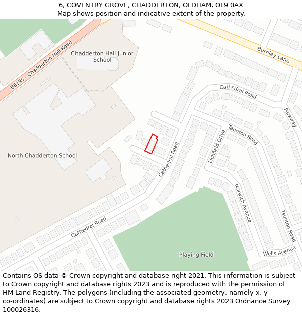 6, COVENTRY GROVE, CHADDERTON, OLDHAM, OL9 0AX: Location map and indicative extent of plot