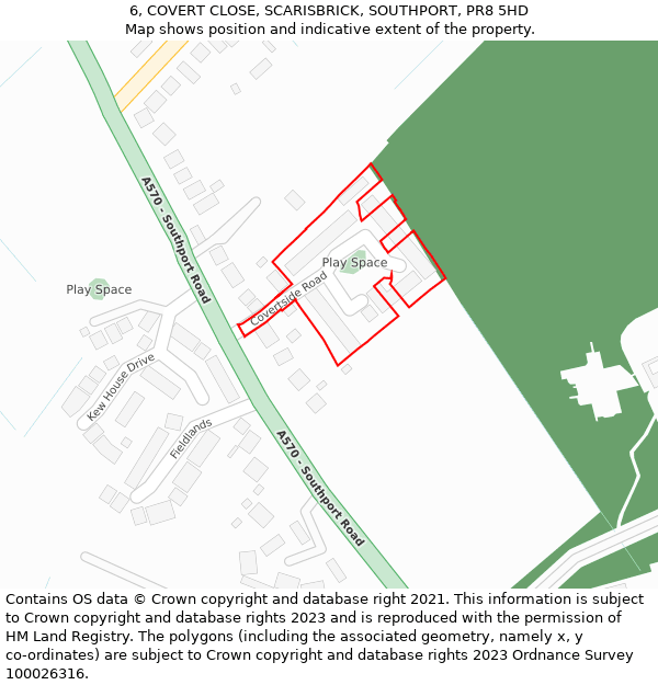 6, COVERT CLOSE, SCARISBRICK, SOUTHPORT, PR8 5HD: Location map and indicative extent of plot