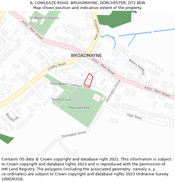 6, COWLEAZE ROAD, BROADMAYNE, DORCHESTER, DT2 8EW: Location map and indicative extent of plot