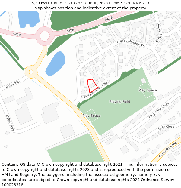 6, COWLEY MEADOW WAY, CRICK, NORTHAMPTON, NN6 7TY: Location map and indicative extent of plot