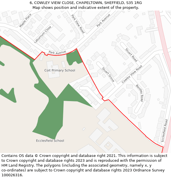 6, COWLEY VIEW CLOSE, CHAPELTOWN, SHEFFIELD, S35 1RG: Location map and indicative extent of plot