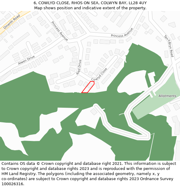 6, COWLYD CLOSE, RHOS ON SEA, COLWYN BAY, LL28 4UY: Location map and indicative extent of plot