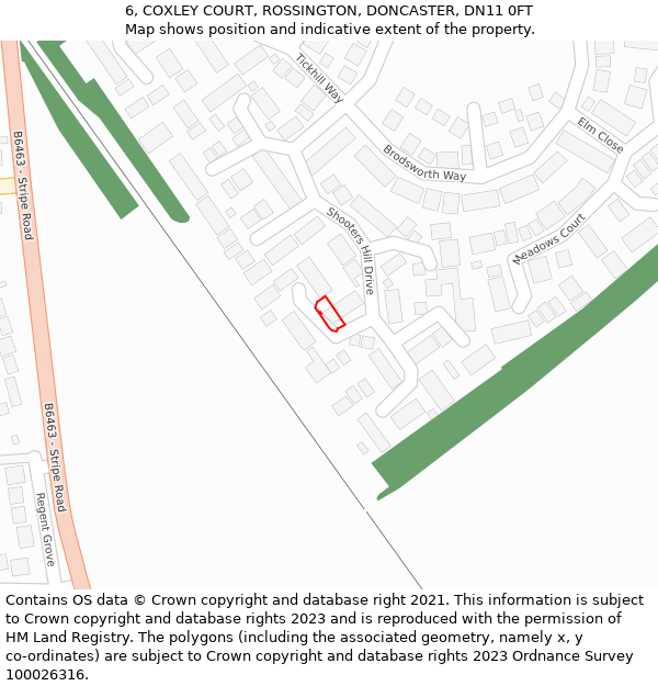 6, COXLEY COURT, ROSSINGTON, DONCASTER, DN11 0FT: Location map and indicative extent of plot