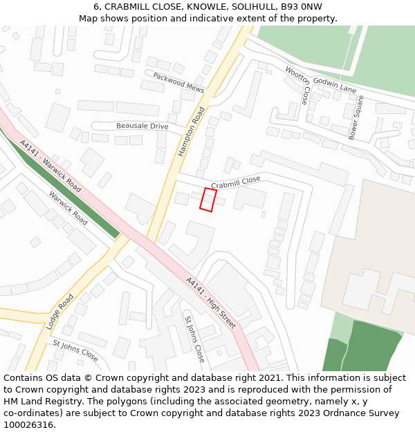 6, CRABMILL CLOSE, KNOWLE, SOLIHULL, B93 0NW: Location map and indicative extent of plot