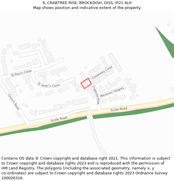 6, CRABTREE RISE, BROCKDISH, DISS, IP21 4LH: Location map and indicative extent of plot