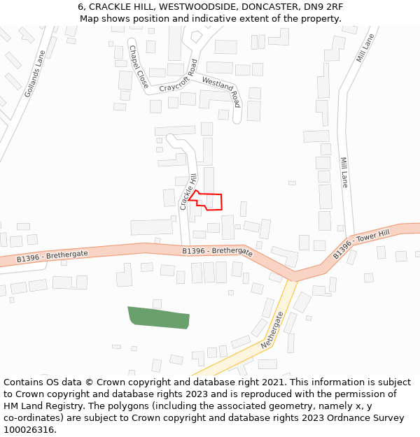 6, CRACKLE HILL, WESTWOODSIDE, DONCASTER, DN9 2RF: Location map and indicative extent of plot