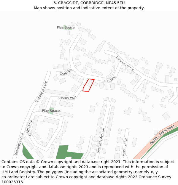 6, CRAGSIDE, CORBRIDGE, NE45 5EU: Location map and indicative extent of plot