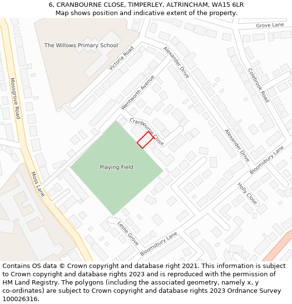 6, CRANBOURNE CLOSE, TIMPERLEY, ALTRINCHAM, WA15 6LR: Location map and indicative extent of plot