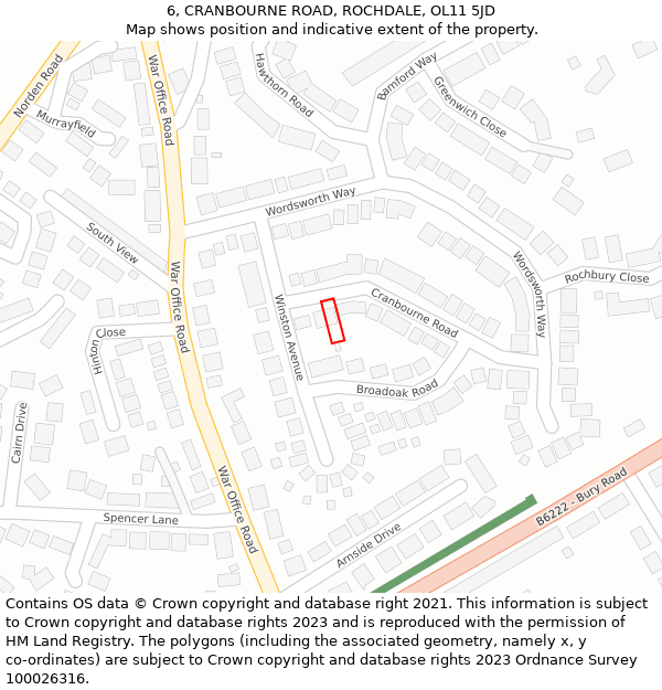 6, CRANBOURNE ROAD, ROCHDALE, OL11 5JD: Location map and indicative extent of plot