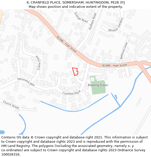 6, CRANFIELD PLACE, SOMERSHAM, HUNTINGDON, PE28 3YJ: Location map and indicative extent of plot