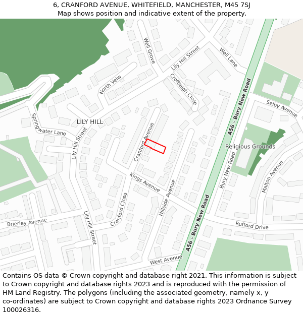 6, CRANFORD AVENUE, WHITEFIELD, MANCHESTER, M45 7SJ: Location map and indicative extent of plot