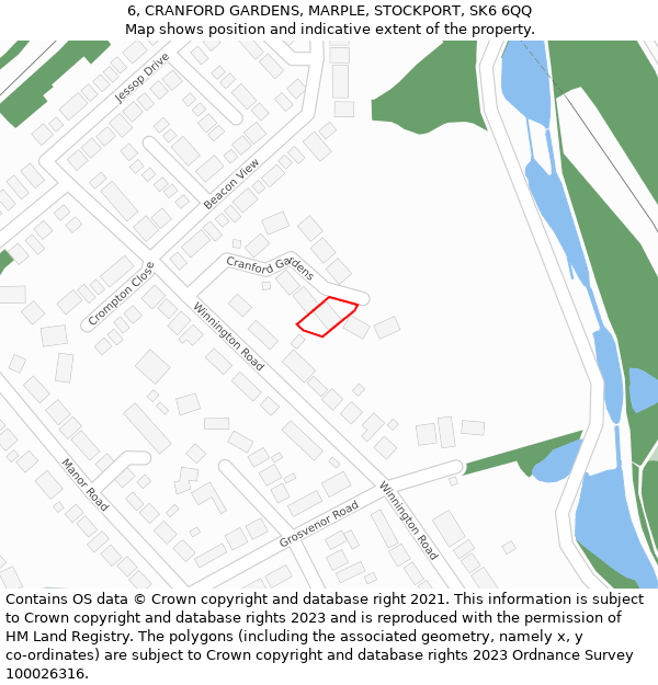 6, CRANFORD GARDENS, MARPLE, STOCKPORT, SK6 6QQ: Location map and indicative extent of plot