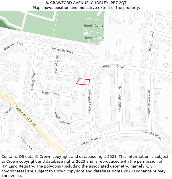 6, CRAWFORD AVENUE, CHORLEY, PR7 2QT: Location map and indicative extent of plot