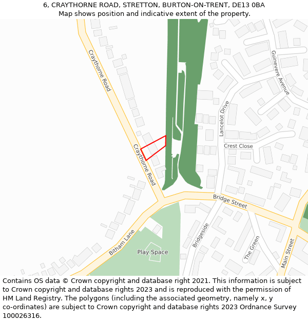 6, CRAYTHORNE ROAD, STRETTON, BURTON-ON-TRENT, DE13 0BA: Location map and indicative extent of plot