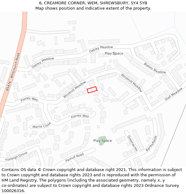 6, CREAMORE CORNER, WEM, SHREWSBURY, SY4 5YB: Location map and indicative extent of plot