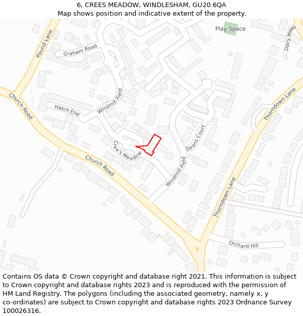 6, CREES MEADOW, WINDLESHAM, GU20 6QA: Location map and indicative extent of plot