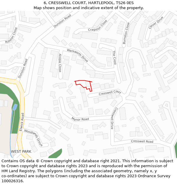 6, CRESSWELL COURT, HARTLEPOOL, TS26 0ES: Location map and indicative extent of plot