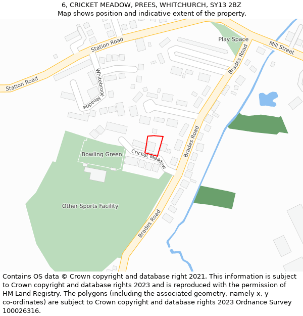 6, CRICKET MEADOW, PREES, WHITCHURCH, SY13 2BZ: Location map and indicative extent of plot