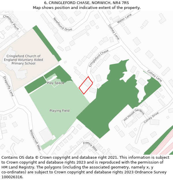 6, CRINGLEFORD CHASE, NORWICH, NR4 7RS: Location map and indicative extent of plot