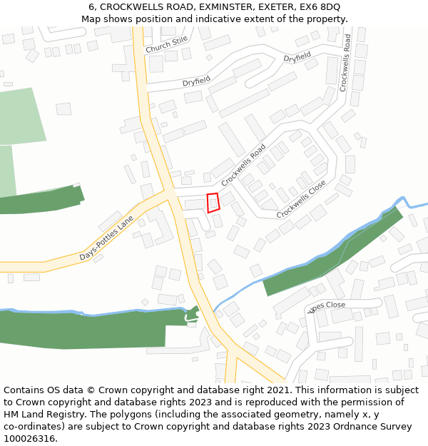 6, CROCKWELLS ROAD, EXMINSTER, EXETER, EX6 8DQ: Location map and indicative extent of plot