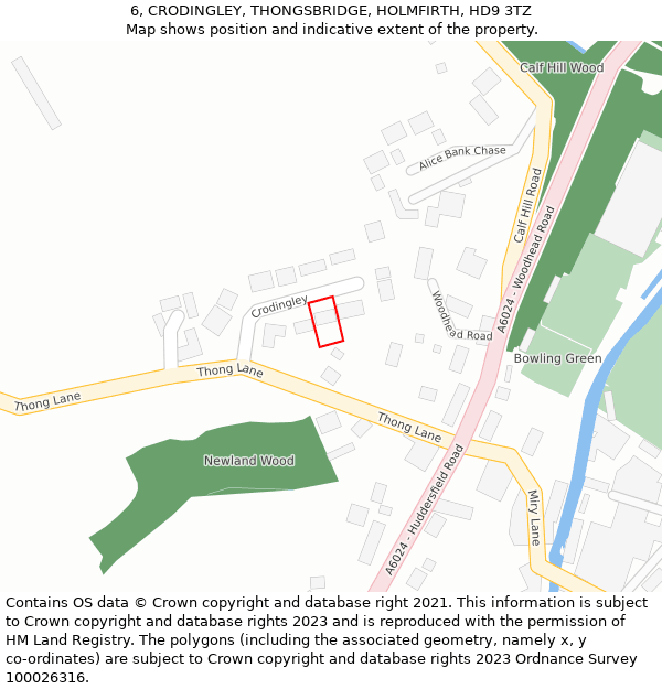 6, CRODINGLEY, THONGSBRIDGE, HOLMFIRTH, HD9 3TZ: Location map and indicative extent of plot