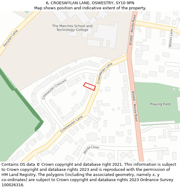 6, CROESWYLAN LANE, OSWESTRY, SY10 9PN: Location map and indicative extent of plot