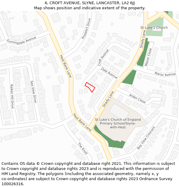 6, CROFT AVENUE, SLYNE, LANCASTER, LA2 6JJ: Location map and indicative extent of plot