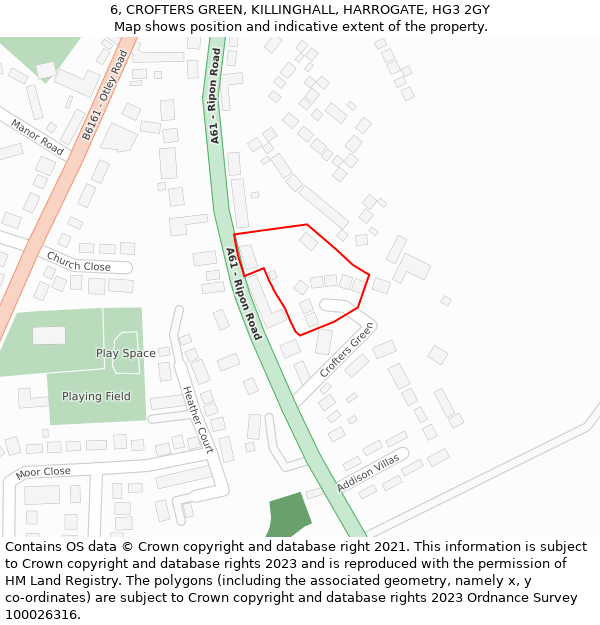 6, CROFTERS GREEN, KILLINGHALL, HARROGATE, HG3 2GY: Location map and indicative extent of plot