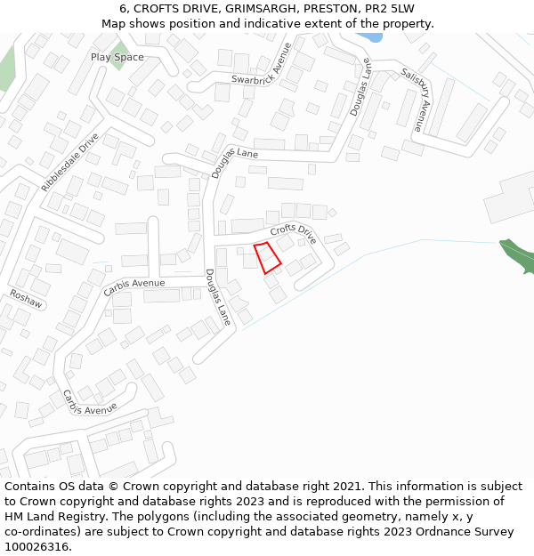6, CROFTS DRIVE, GRIMSARGH, PRESTON, PR2 5LW: Location map and indicative extent of plot