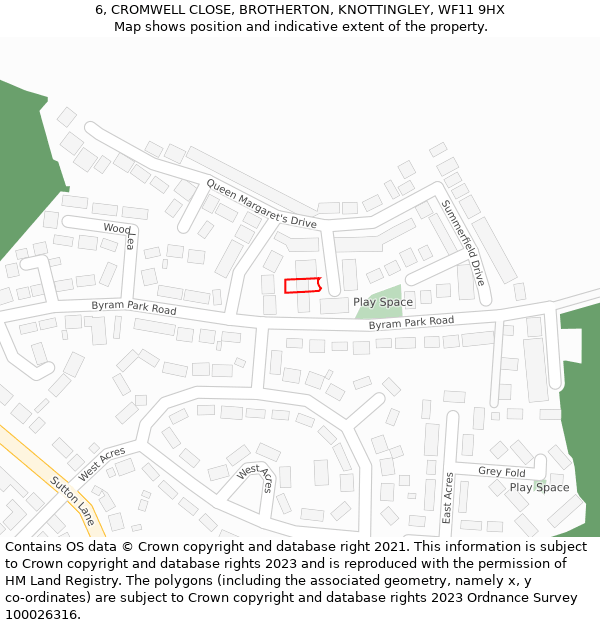 6, CROMWELL CLOSE, BROTHERTON, KNOTTINGLEY, WF11 9HX: Location map and indicative extent of plot