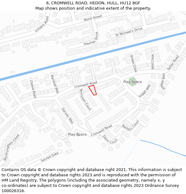 6, CROMWELL ROAD, HEDON, HULL, HU12 8GF: Location map and indicative extent of plot