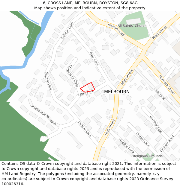 6, CROSS LANE, MELBOURN, ROYSTON, SG8 6AG: Location map and indicative extent of plot