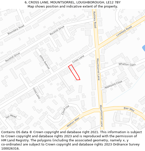 6, CROSS LANE, MOUNTSORREL, LOUGHBOROUGH, LE12 7BY: Location map and indicative extent of plot