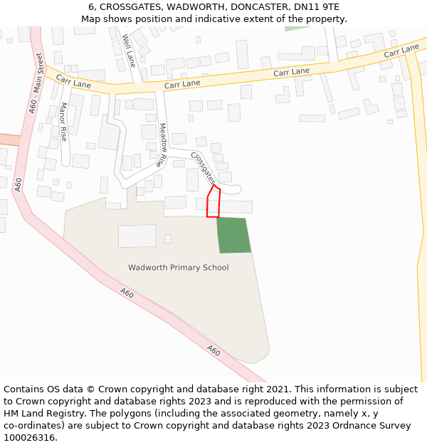 6, CROSSGATES, WADWORTH, DONCASTER, DN11 9TE: Location map and indicative extent of plot