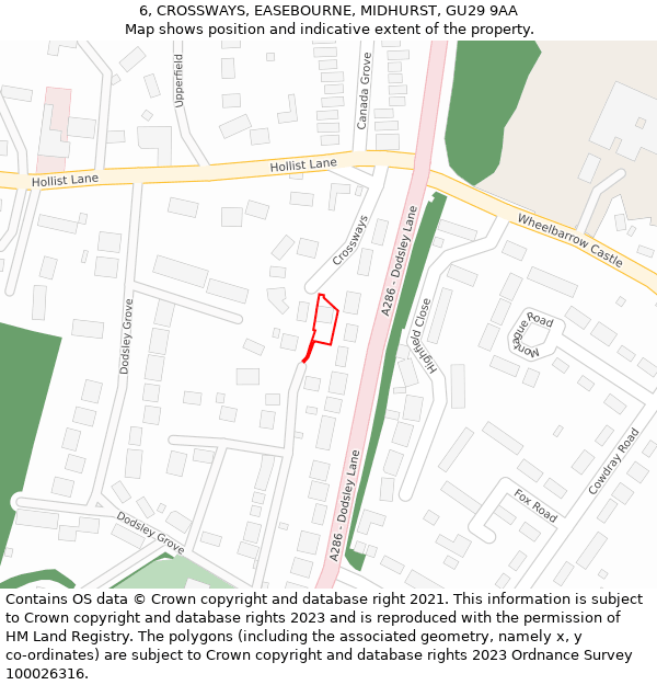 6, CROSSWAYS, EASEBOURNE, MIDHURST, GU29 9AA: Location map and indicative extent of plot