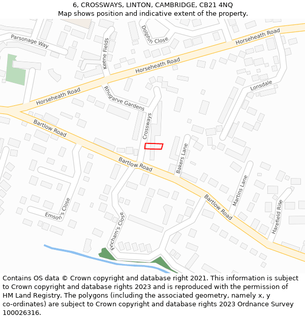 6, CROSSWAYS, LINTON, CAMBRIDGE, CB21 4NQ: Location map and indicative extent of plot