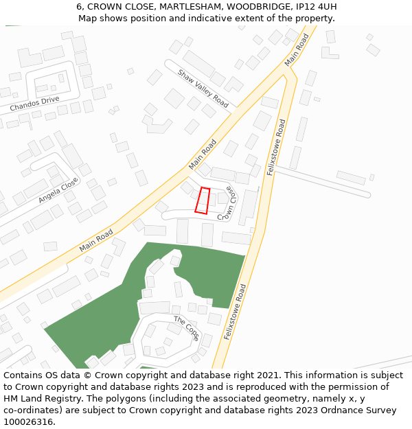 6, CROWN CLOSE, MARTLESHAM, WOODBRIDGE, IP12 4UH: Location map and indicative extent of plot