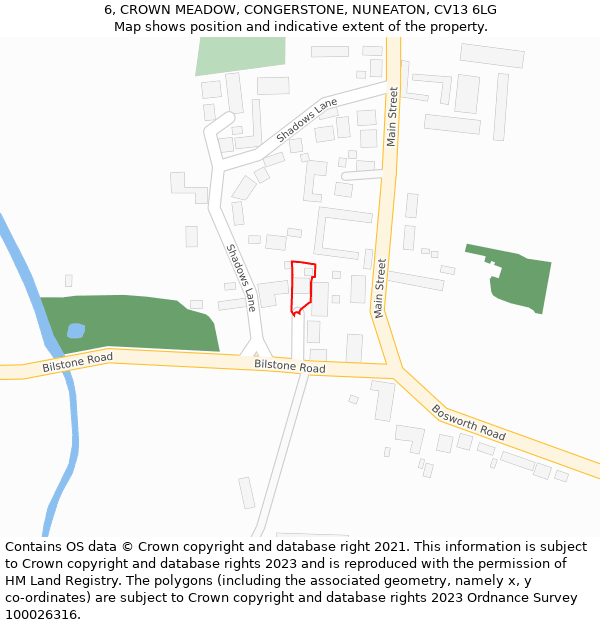 6, CROWN MEADOW, CONGERSTONE, NUNEATON, CV13 6LG: Location map and indicative extent of plot