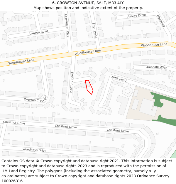 6, CROWTON AVENUE, SALE, M33 4LY: Location map and indicative extent of plot