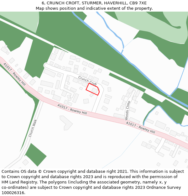 6, CRUNCH CROFT, STURMER, HAVERHILL, CB9 7XE: Location map and indicative extent of plot