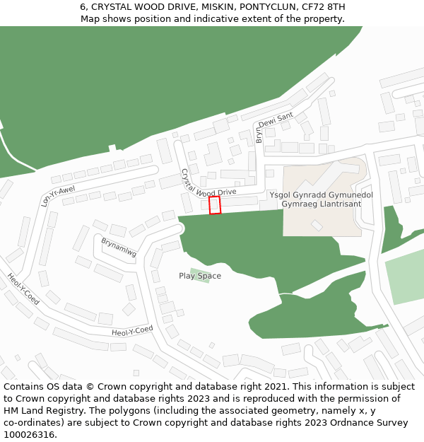6, CRYSTAL WOOD DRIVE, MISKIN, PONTYCLUN, CF72 8TH: Location map and indicative extent of plot
