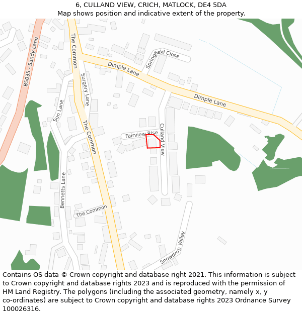 6, CULLAND VIEW, CRICH, MATLOCK, DE4 5DA: Location map and indicative extent of plot