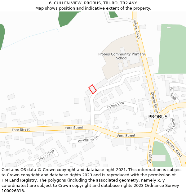 6, CULLEN VIEW, PROBUS, TRURO, TR2 4NY: Location map and indicative extent of plot