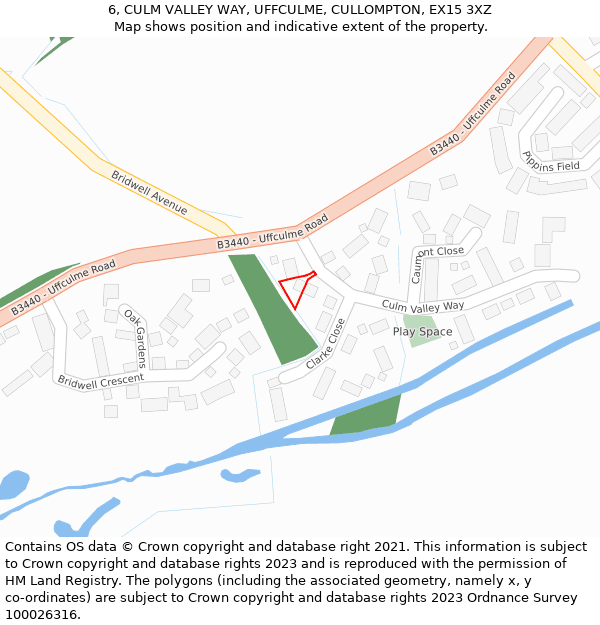 6, CULM VALLEY WAY, UFFCULME, CULLOMPTON, EX15 3XZ: Location map and indicative extent of plot