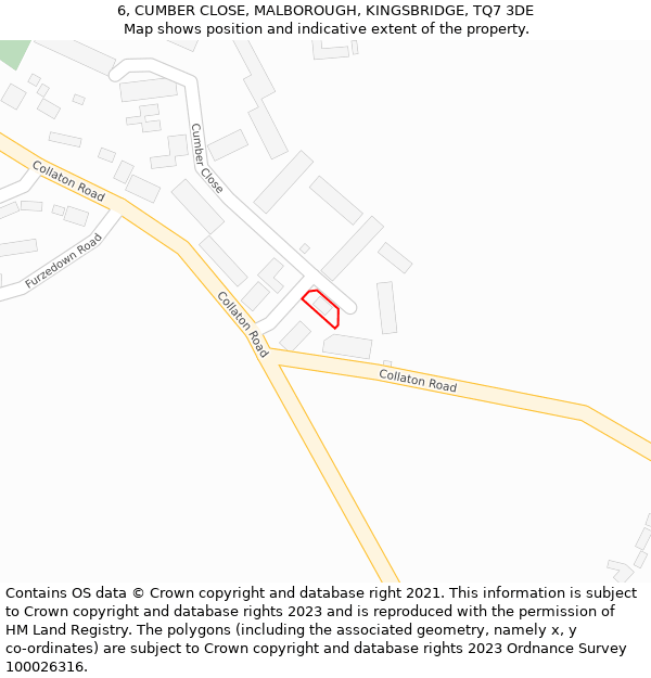 6, CUMBER CLOSE, MALBOROUGH, KINGSBRIDGE, TQ7 3DE: Location map and indicative extent of plot