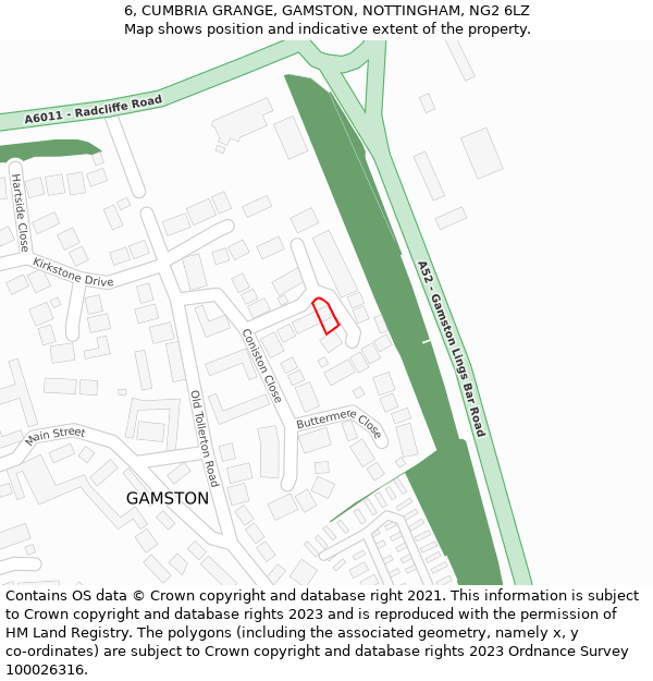 6, CUMBRIA GRANGE, GAMSTON, NOTTINGHAM, NG2 6LZ: Location map and indicative extent of plot